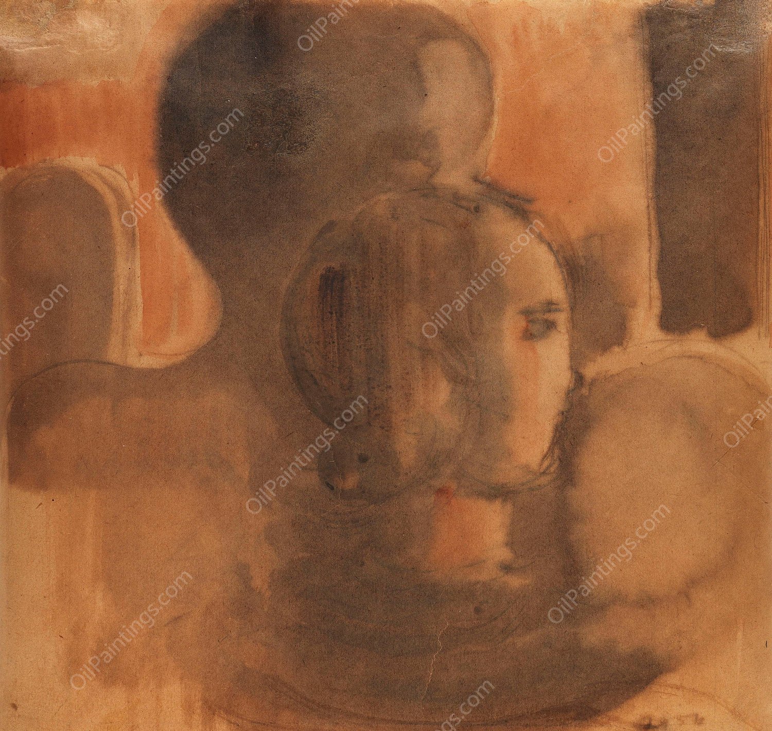 Madchenkopf vor dunkler Figurensilhouette  by Oskar Schlemmer - Hand-Painted Oil Painting Reproduction