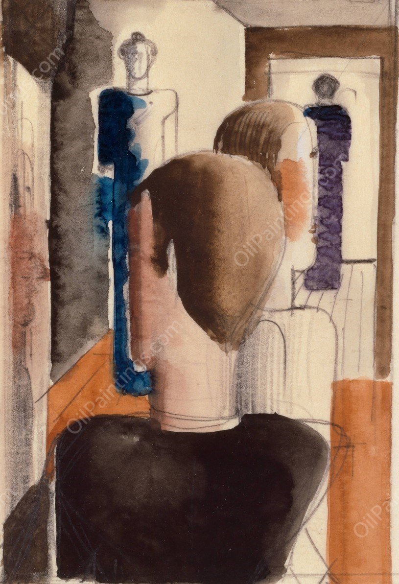 Preliminary Study for 'Five Figures in Space, Roman' by Oskar Schlemmer - Hand-Painted Oil Painting Reproduction