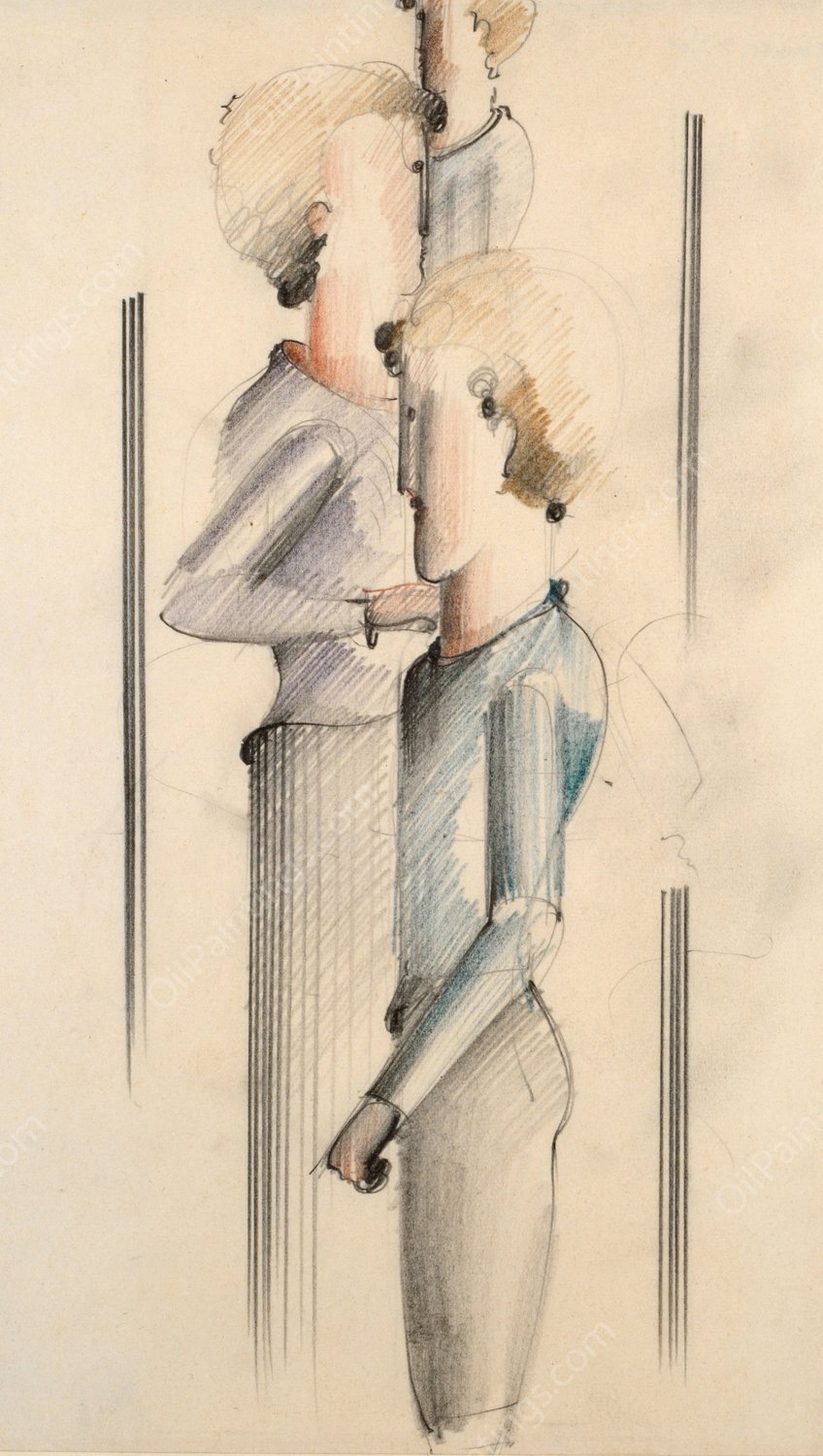 Three Figures  by Oskar Schlemmer - Hand-Painted Oil Painting Reproduction