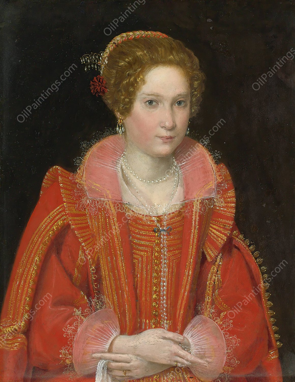 Portrait Of A Lady, Half-Length, Dressed In Pink by Ottavio Leoni - Hand-Painted Oil Painting Reproduction