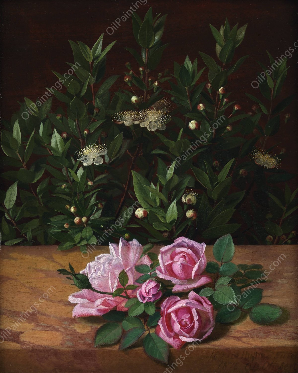 Roses And Myrtles  by Otto Didrik Ottesen - Hand-Painted Oil Painting Reproduction