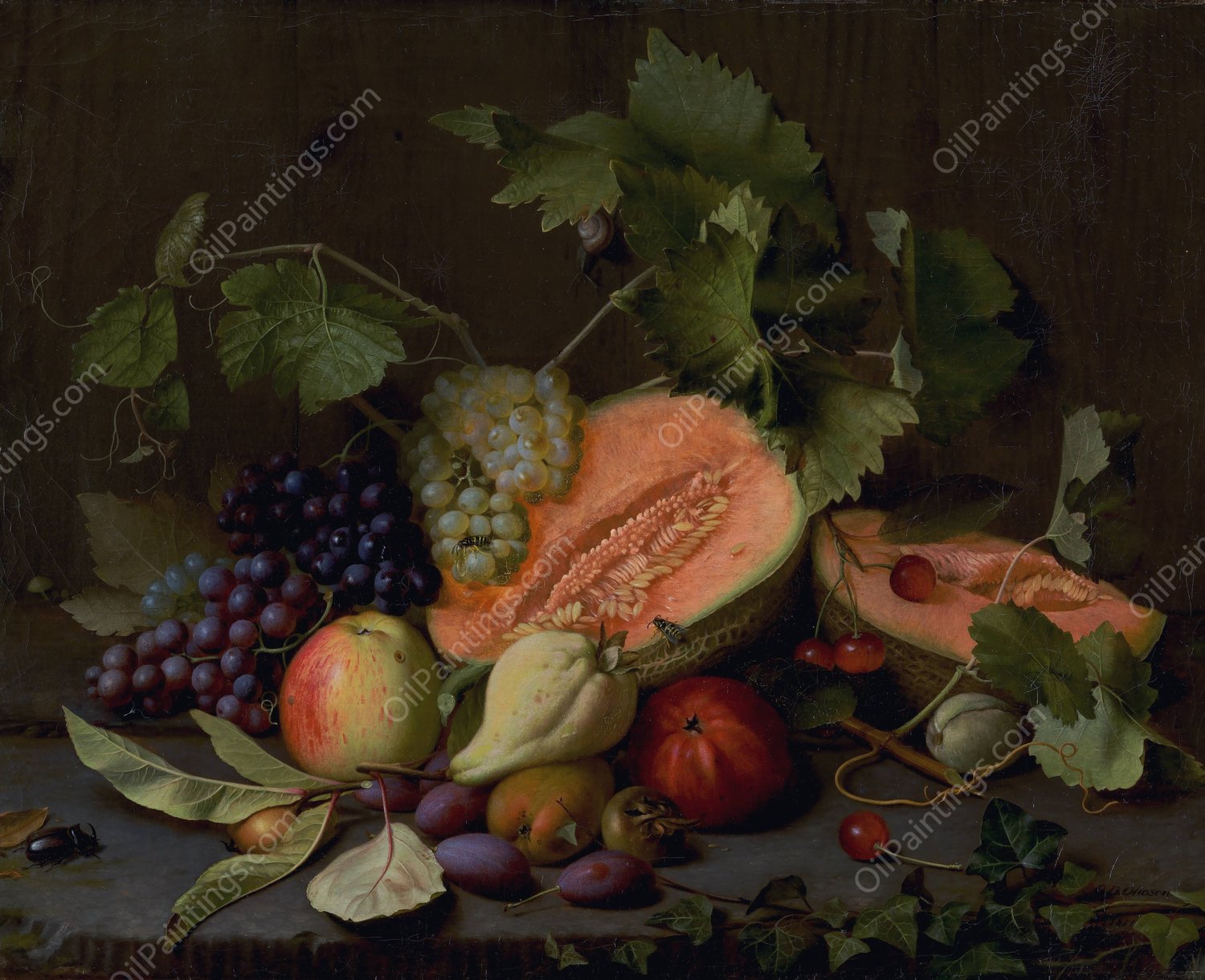 Still Life With Melons And Grapes  by Otto Didrik Ottesen - Hand-Painted Oil Painting Reproduction