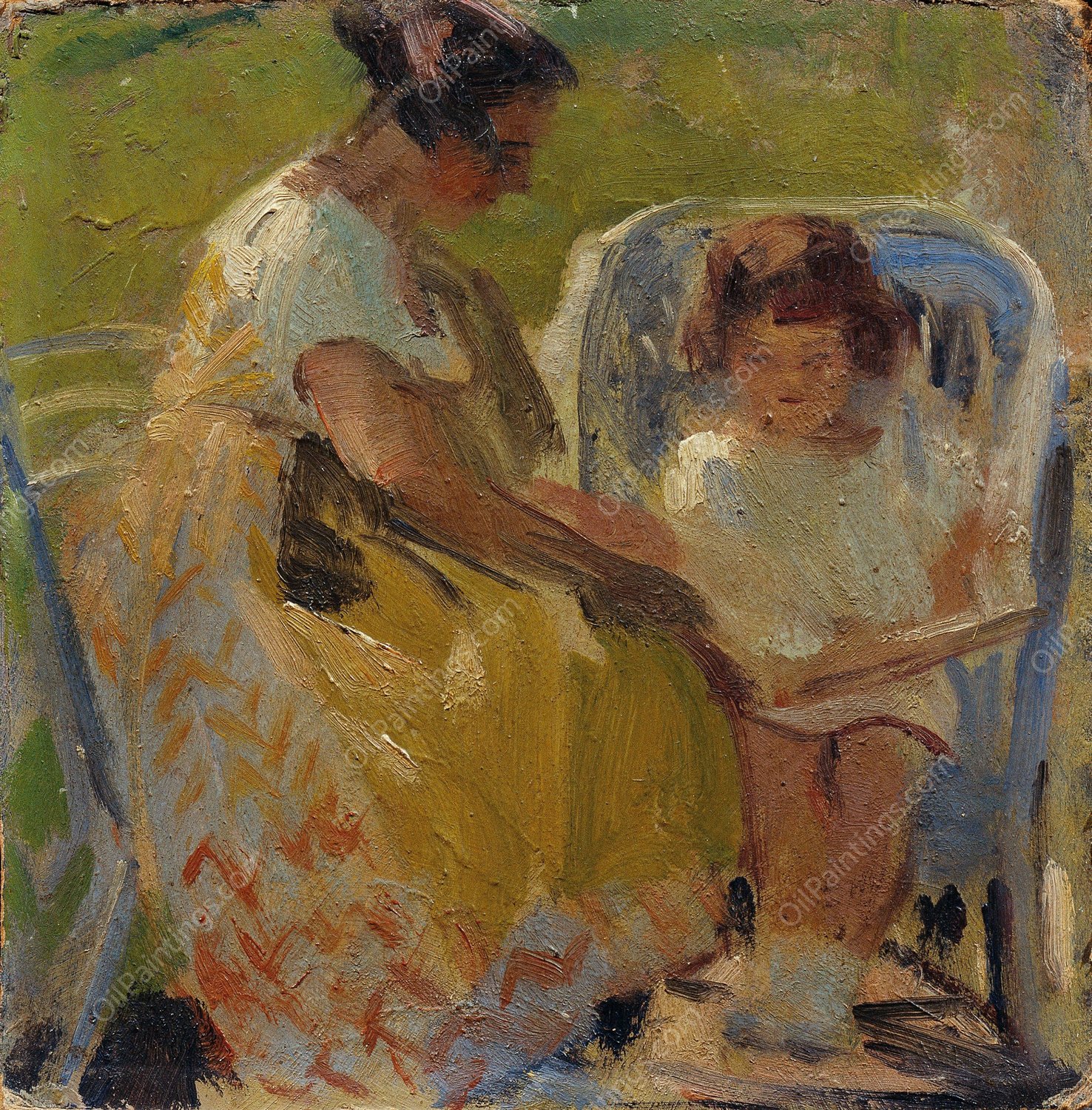 Elle Lanzer Und Ihre Tochter Bettina  by Otto Friedrich - Hand-Painted Oil Painting Reproduction