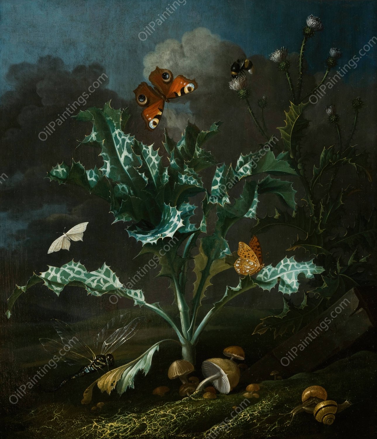 Thistles and Butterflies by Otto Marseus Van Schrieck - Hand-Painted Oil Painting Reproduction