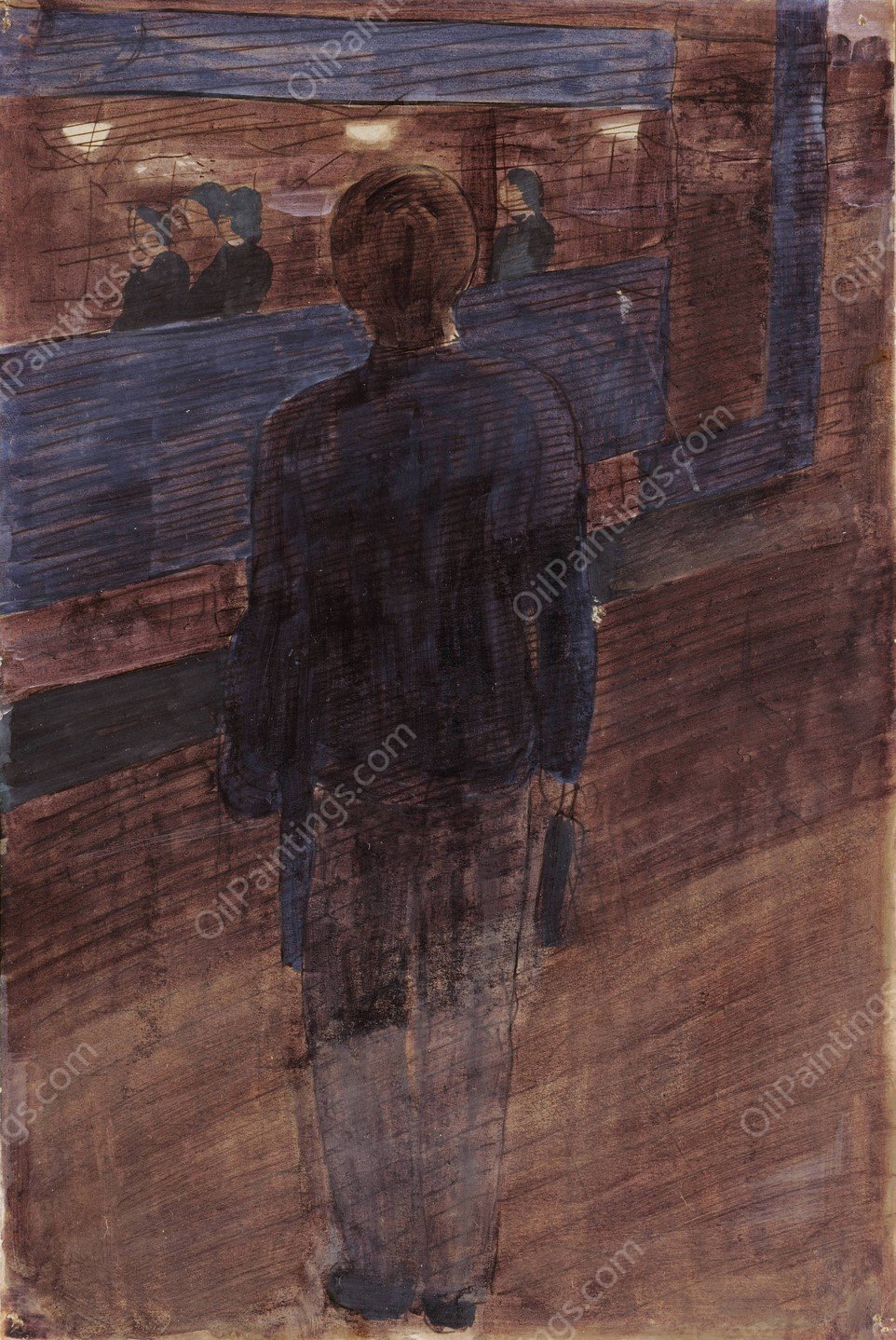 Jungling vor Strassenbahn  by Otto Meyer-Amden - Hand-Painted Oil Painting Reproduction