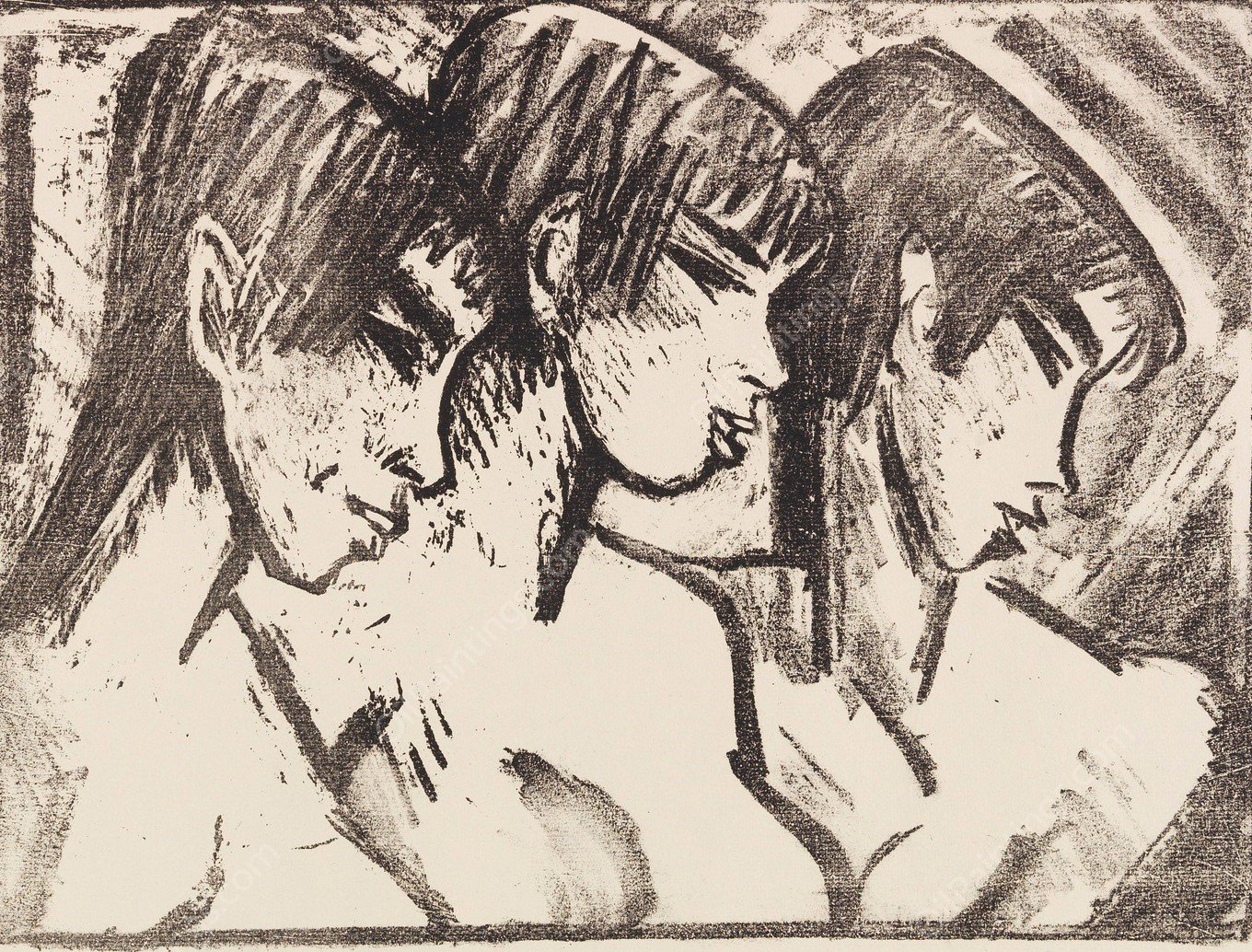 Drei Madchen im Profil  by Otto Mueller - Hand-Painted Oil Painting Reproduction