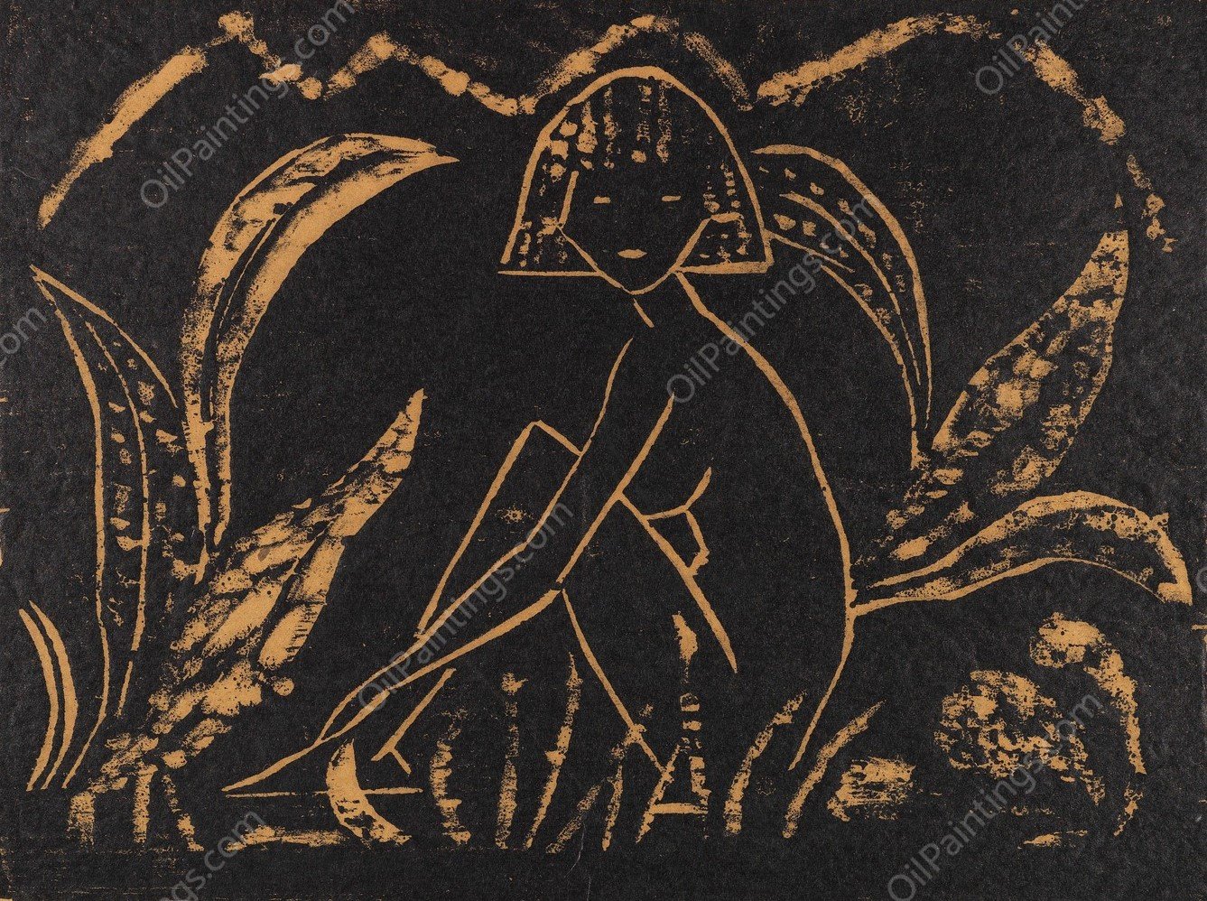 Madchen zwischen Blattpflanze  by Otto Mueller - Hand-Painted Oil Painting Reproduction