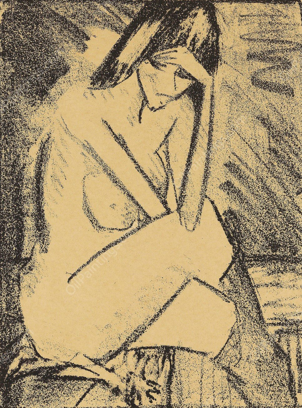 Sitzende in Strumpfen  by Otto Mueller - Hand-Painted Oil Painting Reproduction