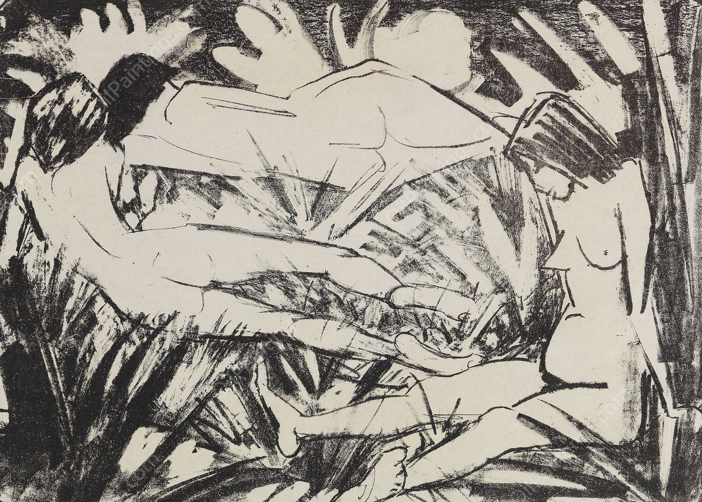 Sitzendes und zwei liegende Madchen im Gras  by Otto Mueller - Hand-Painted Oil Painting Reproduction