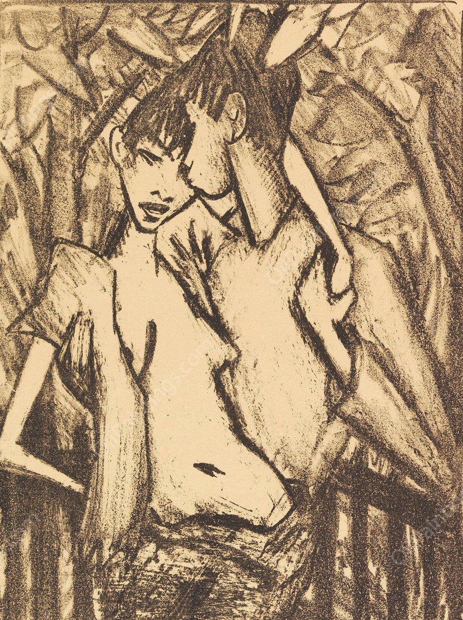 Zigeuner-Liebespaar 2  by Otto Mueller - Hand-Painted Oil Painting Reproduction