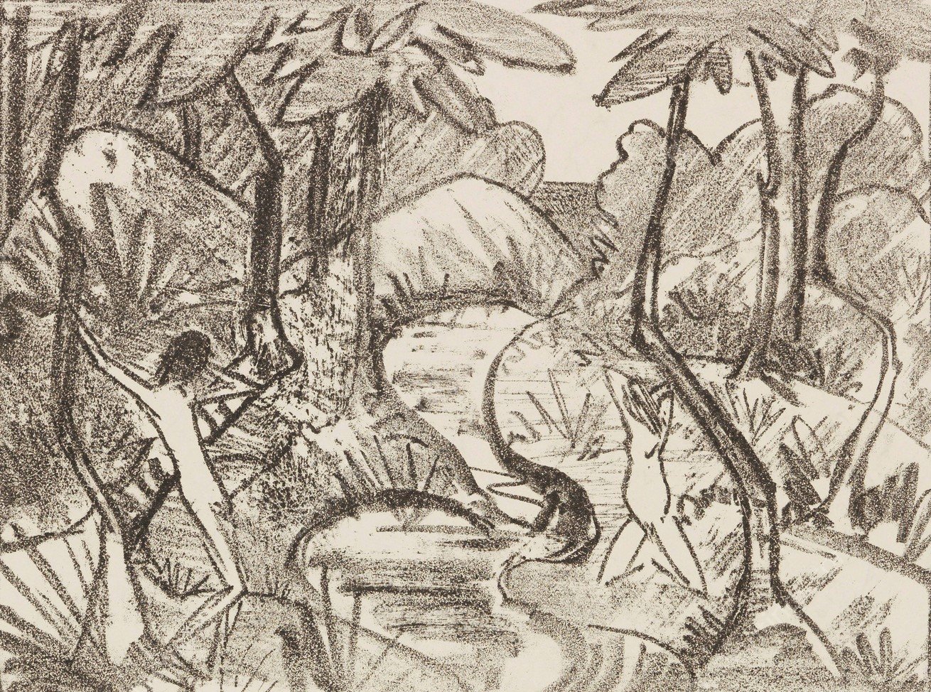 Zwei Figuren am Waldbach 2  by Otto Mueller - Hand-Painted Oil Painting Reproduction