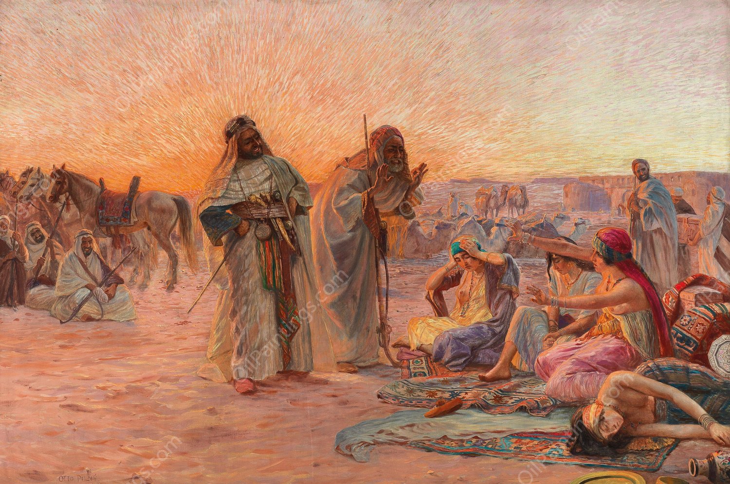 The Caravan Resting by Otto Pilny - Hand-Painted Oil Painting Reproduction