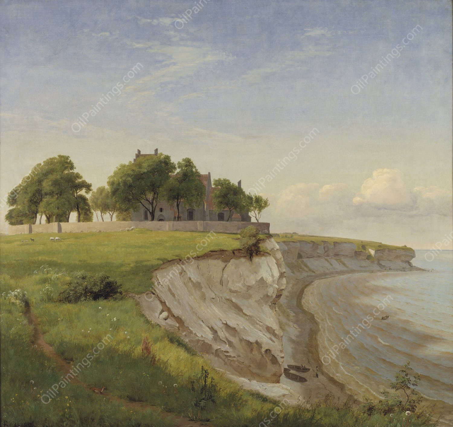 Hojerup Church on the Cliffs of Stevns, Zealand  by P. C. Skovgaard - Hand-Painted Oil Painting Reproduction