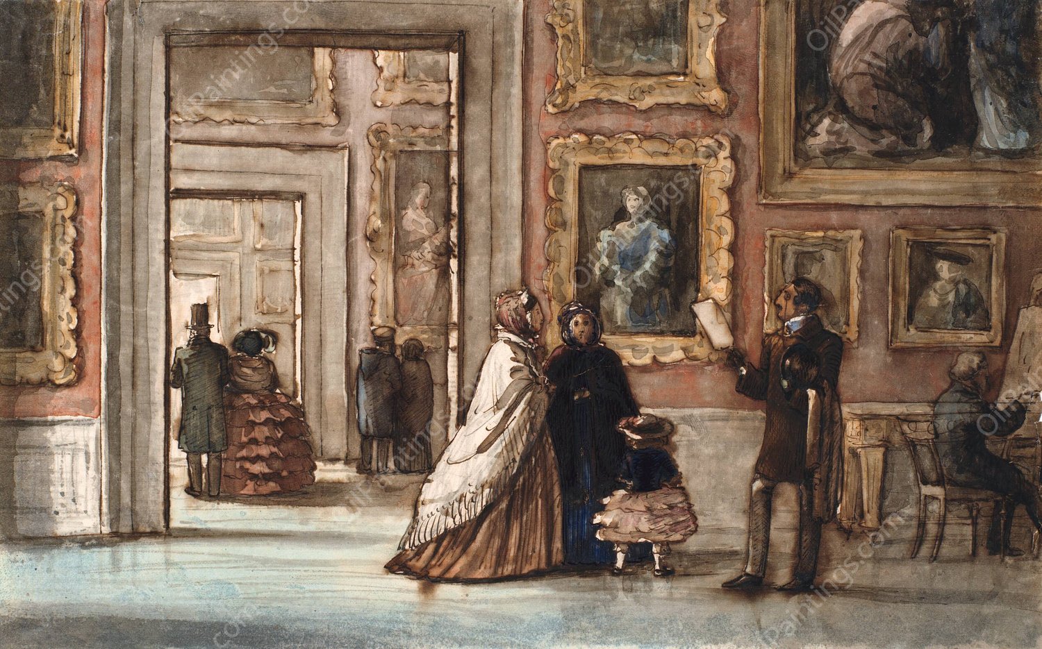 Interior med besogende i Palazzo Pitti i Firenze  by P. C. Skovgaard - Hand-Painted Oil Painting Reproduction