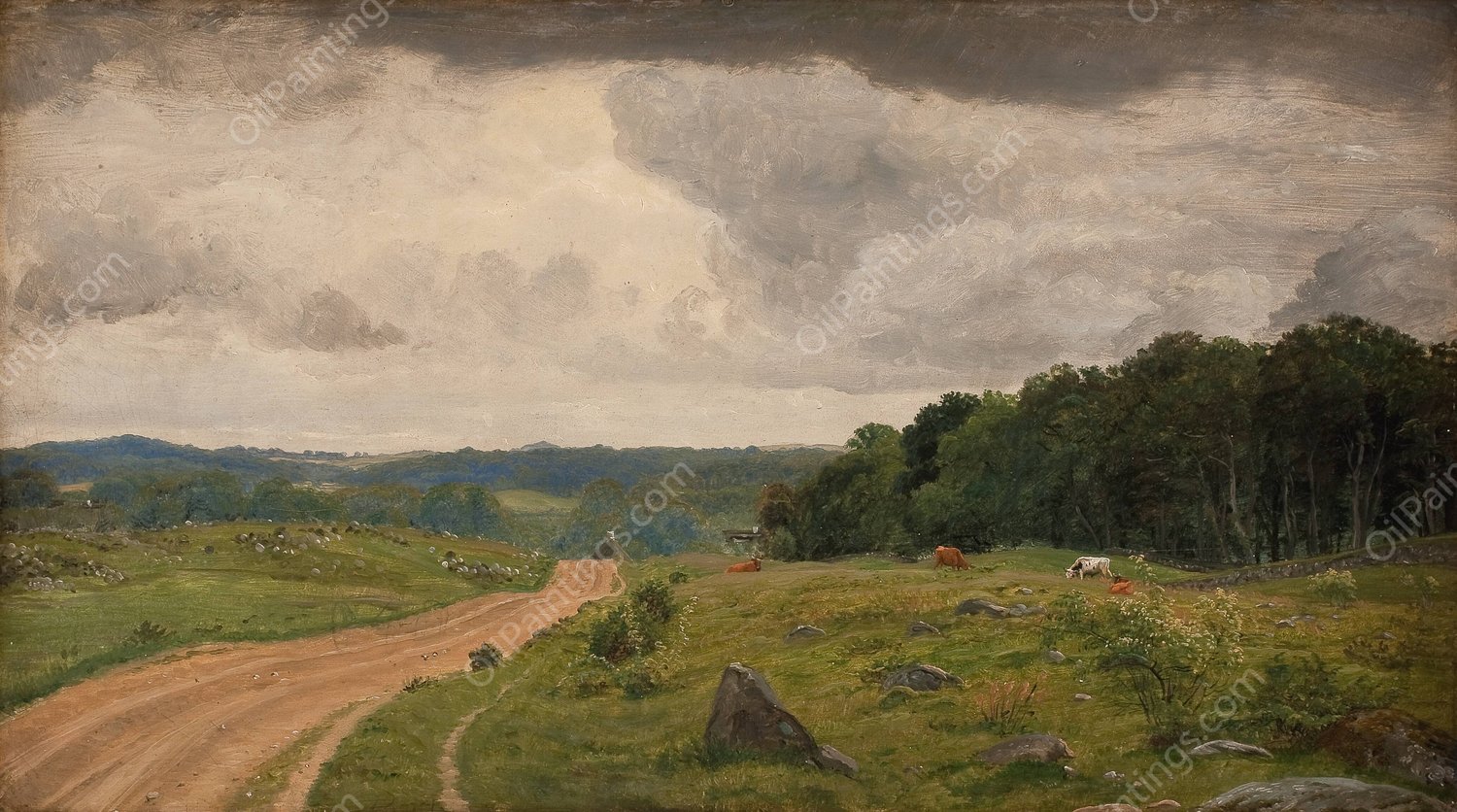 Landscape at Kongens Moller, Sealand. Afternoon Light  by P. C. Skovgaard - Hand-Painted Oil Painting Reproduction