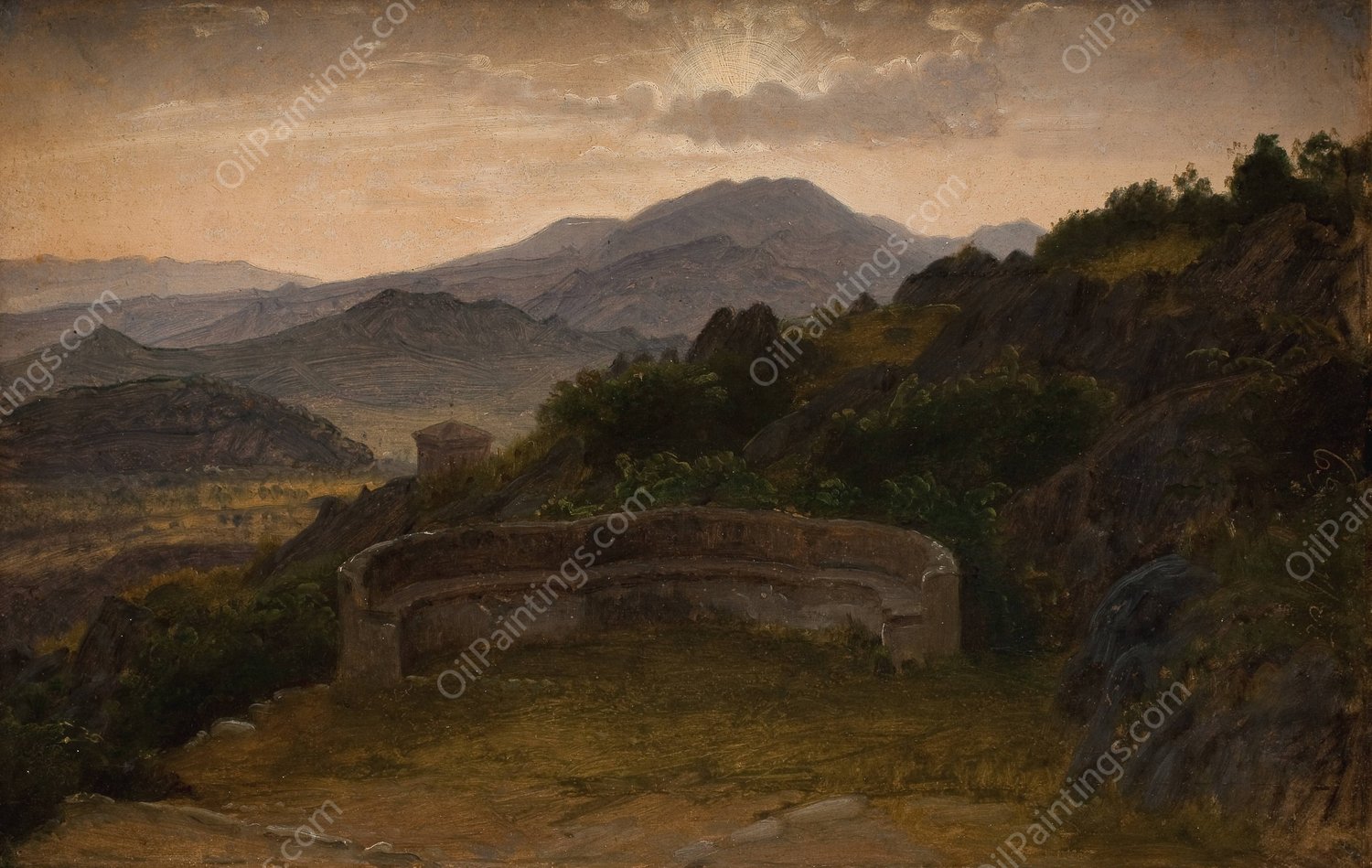 Landscape near Subiaco. Sunset  by P. C. Skovgaard - Hand-Painted Oil Painting Reproduction