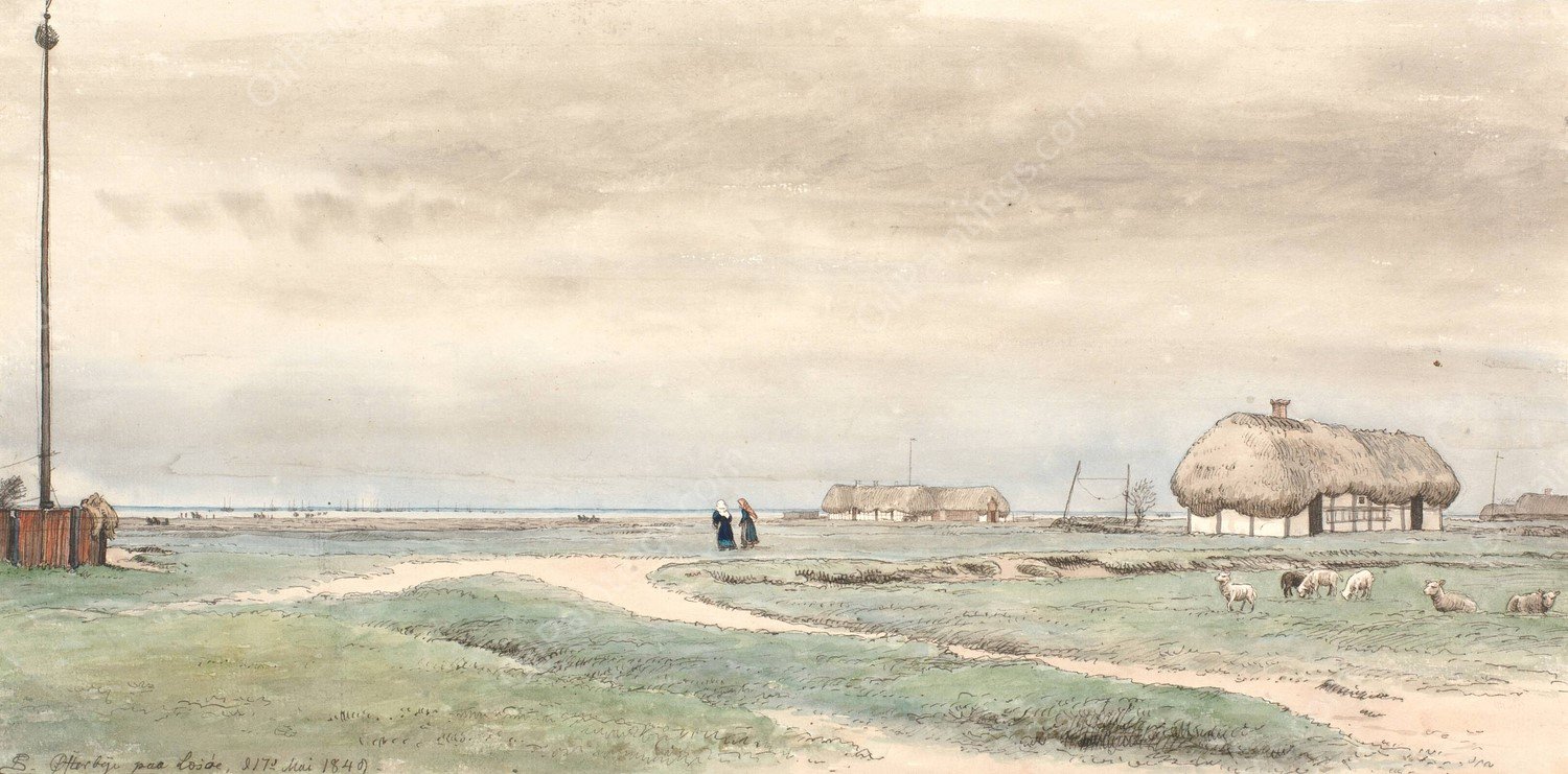 Udsigt fra Consul Axelsens Gaard indtil Rheden, hvor LaessOernes Jagter ligge  by P. C. Skovgaard - Hand-Painted Oil Painting Reproduction