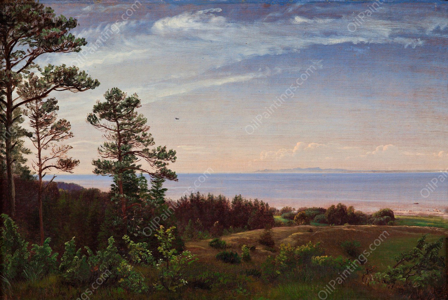 View from the northern coast of Zealand over Kattegat and Kullaberg  by P. C. Skovgaard - Hand-Painted Oil Painting Reproduction