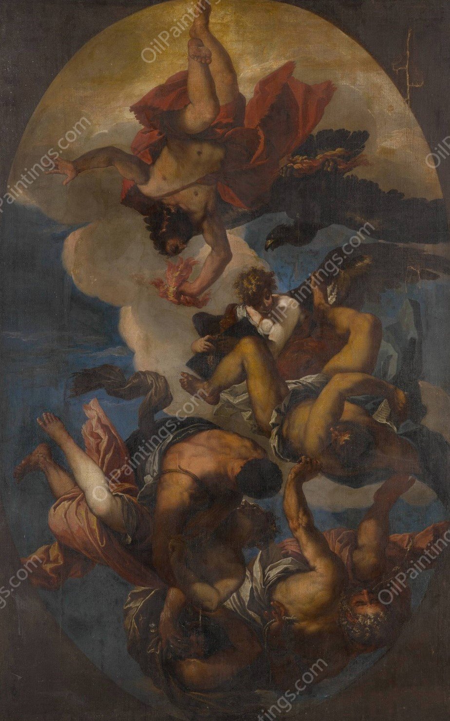 Jupiter throwing thunderbolts at the vices by Paolo Veronese (Follower) - Hand-Painted Oil Painting Reproduction