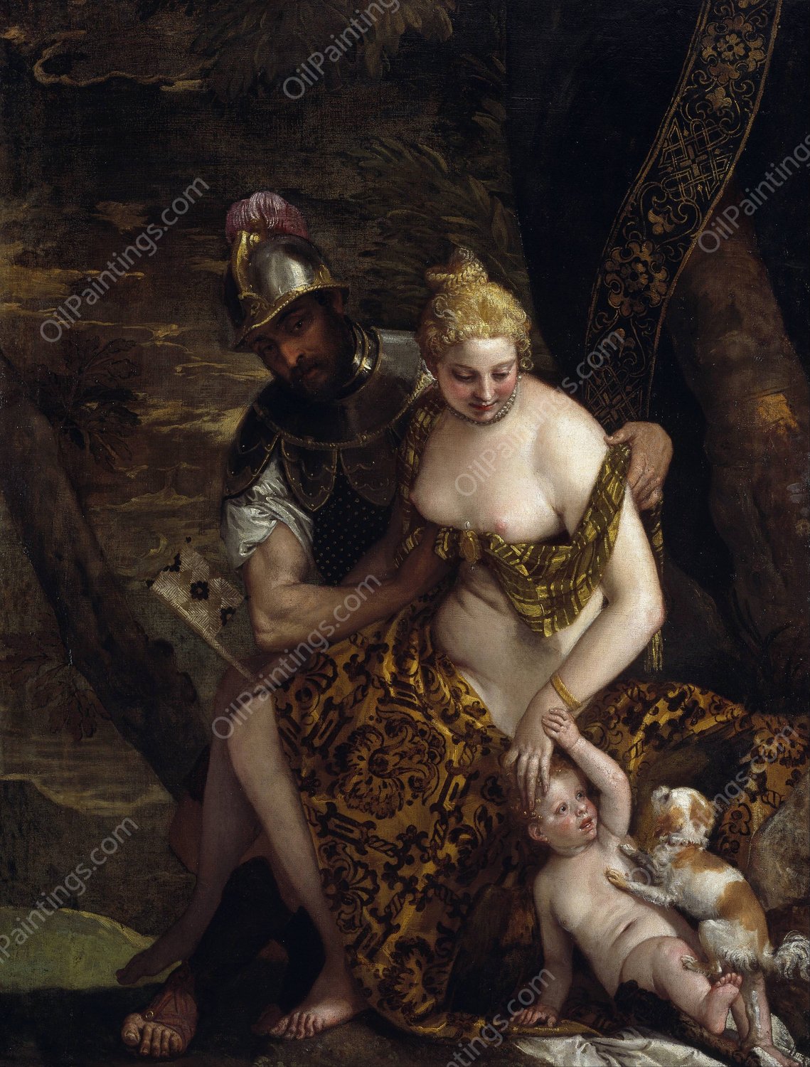 Mars, Venus and Cupid Mars and Venus With Cupid and a Dog  by Paolo Veronese - Hand-Painted Oil Painting Reproduction
