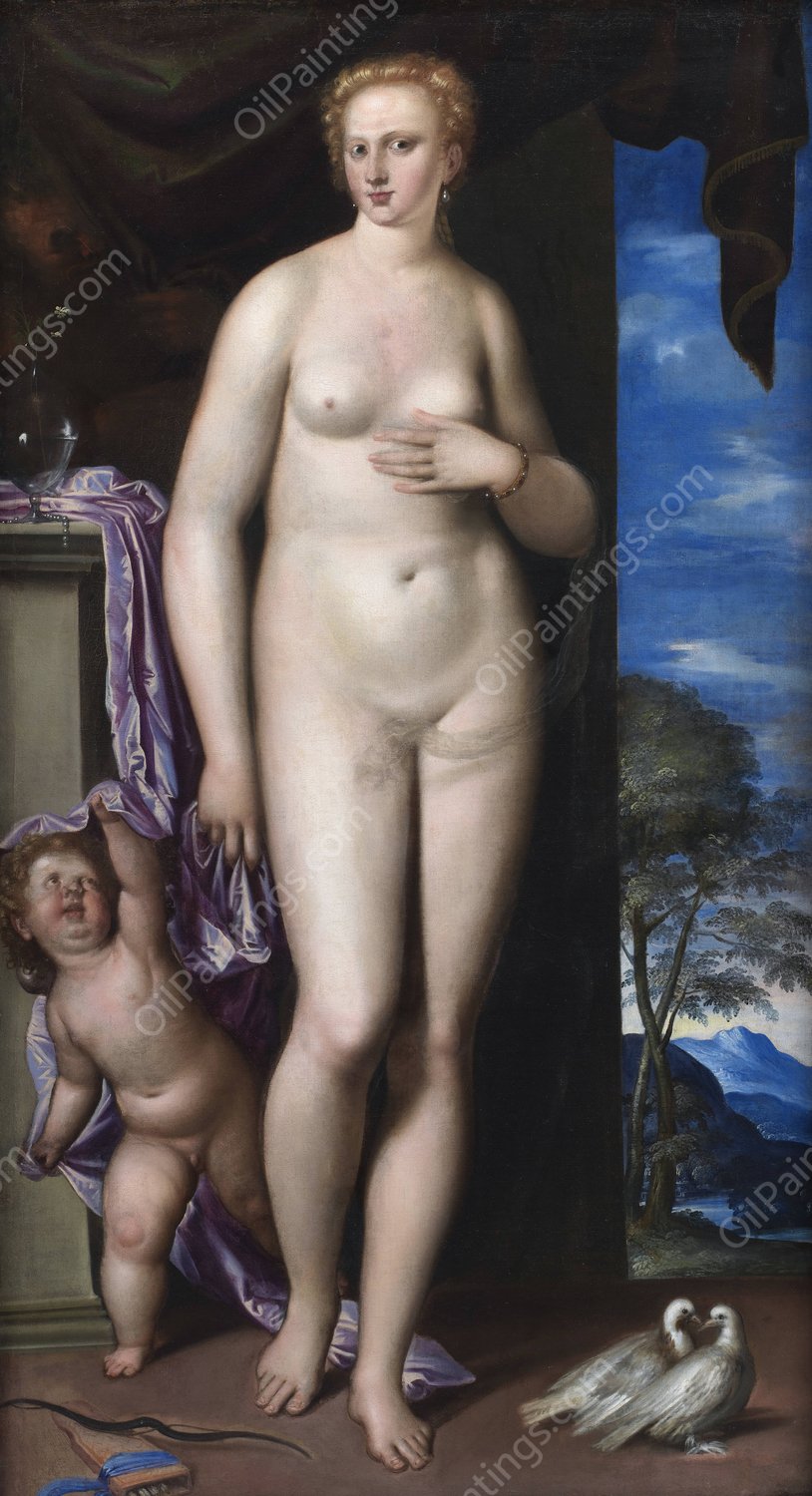 Venus and Cupid  by Parrasio Micheli - Hand-Painted Oil Painting Reproduction