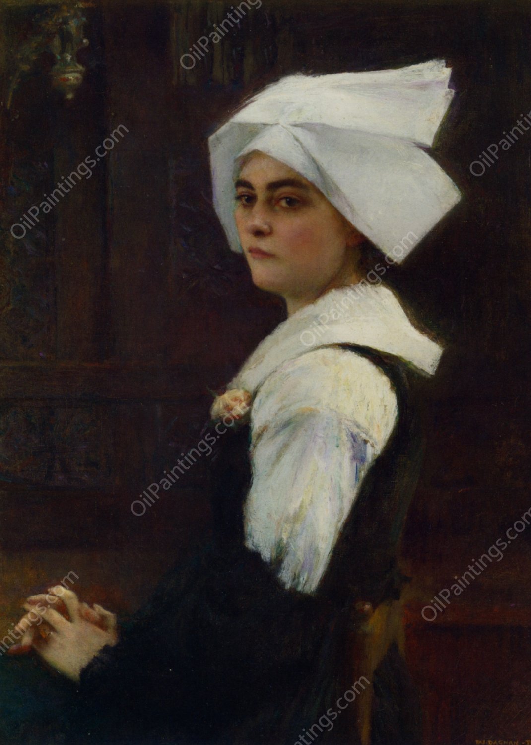 Breton Girl by Pascal-Adolphe-Jean Dagnan-Bouveret - Hand-Painted Oil Painting Reproduction