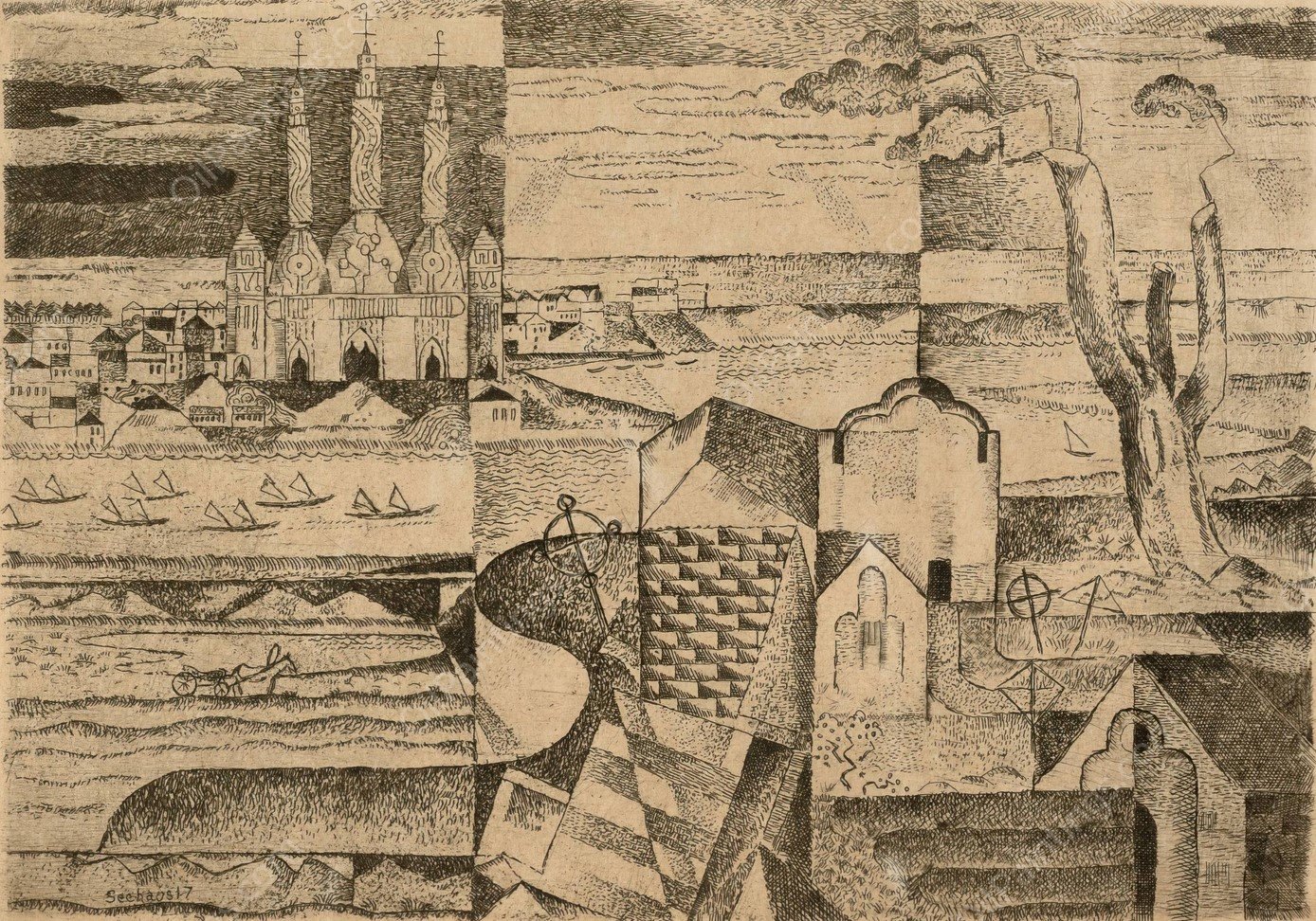 Russische Stadt. Radierung  by Paul Adolf Seehaus - Hand-Painted Oil Painting Reproduction