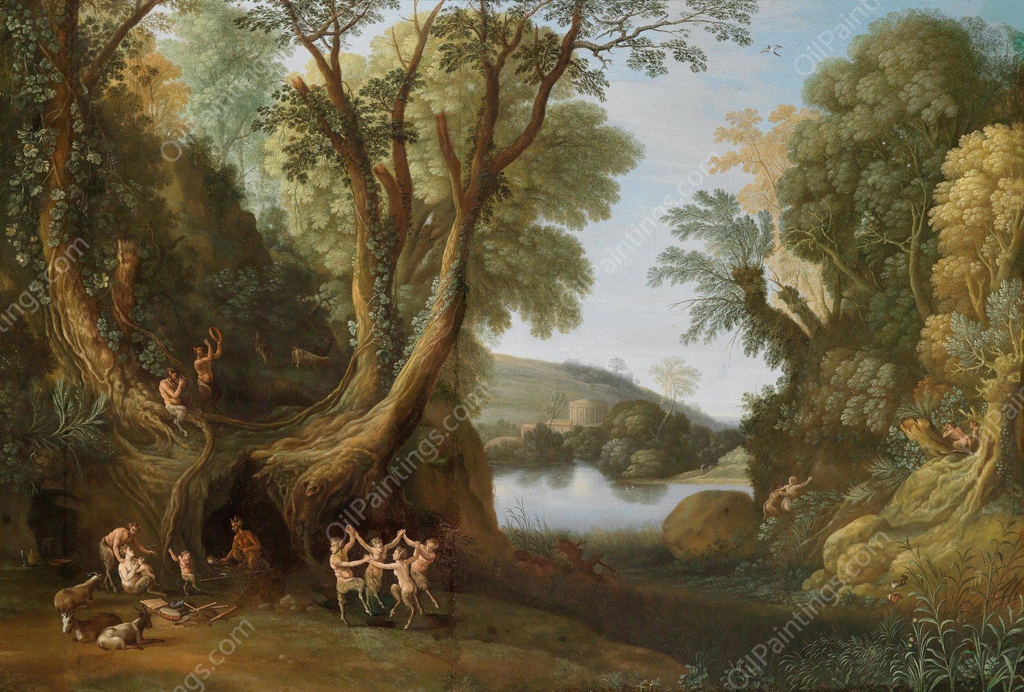 Fauns in a wooded landscape by Paul Bril - Hand-Painted Oil Painting Reproduction