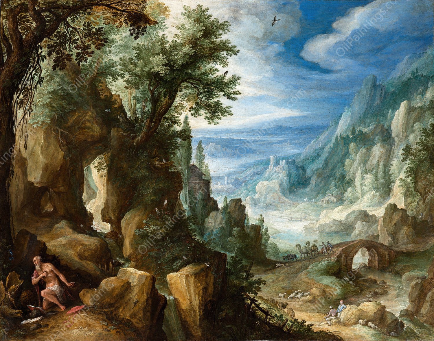 Mountainous Landscape with Saint Jerome  by Paul Bril - Hand-Painted Oil Painting Reproduction