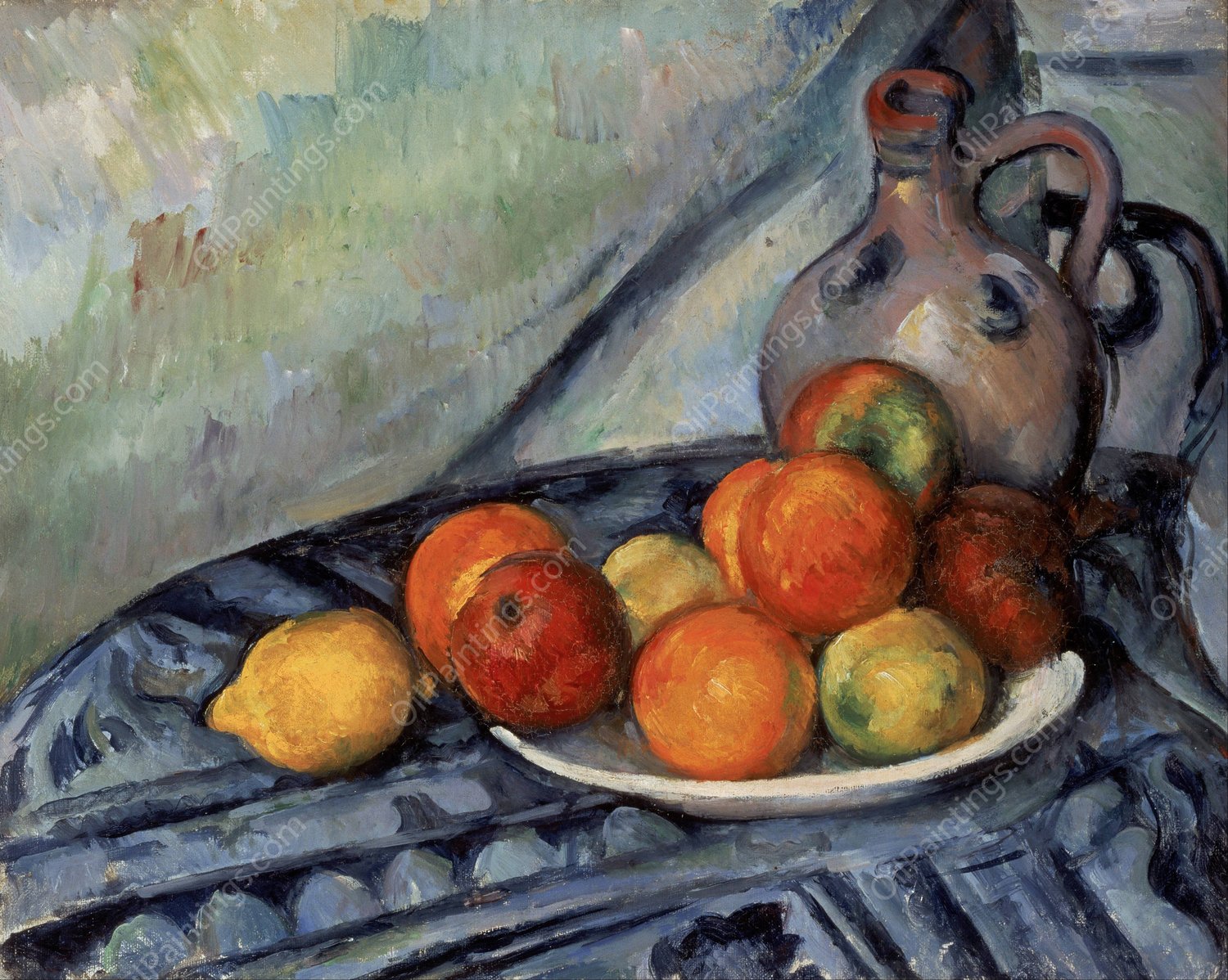 Fruit and a Jug on a Table  by Paul Cezanne - Hand-Painted Oil Painting Reproduction