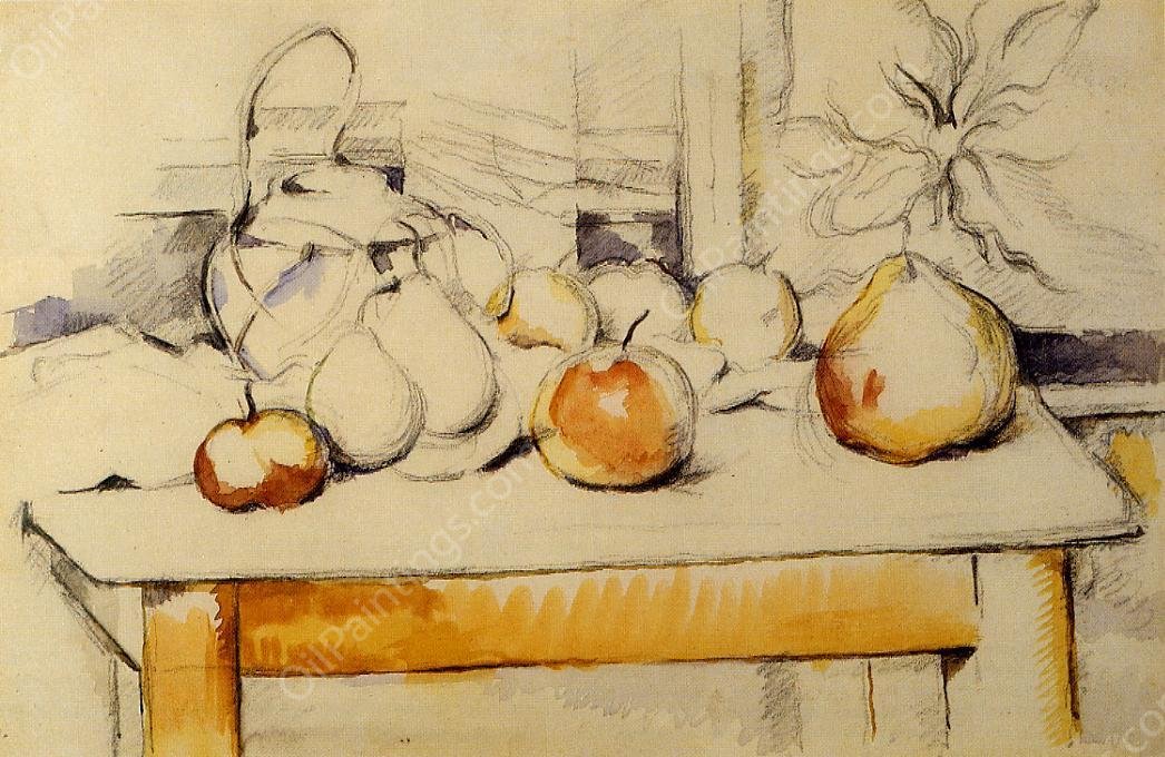 Ginger Jar and Fruit on a Table by Paul Cezanne - Hand-Painted Oil Painting Reproduction