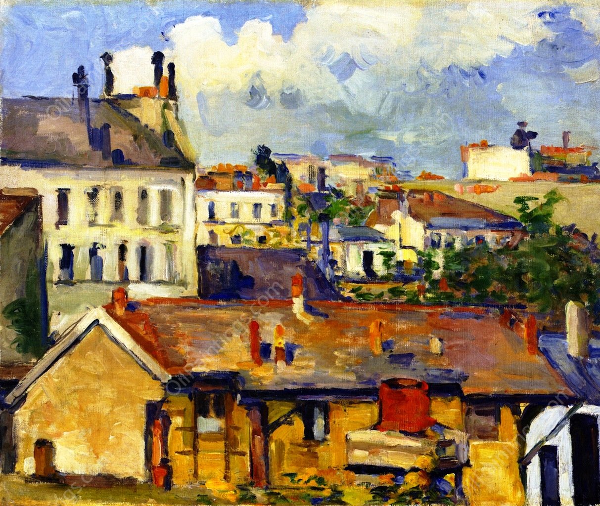Group of Houses by Paul Cezanne - Hand-Painted Oil Painting Reproduction