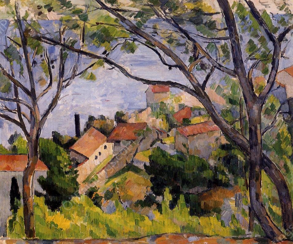 L'Estaque, View through the Trees by Paul Cezanne - Hand-Painted Oil Painting Reproduction