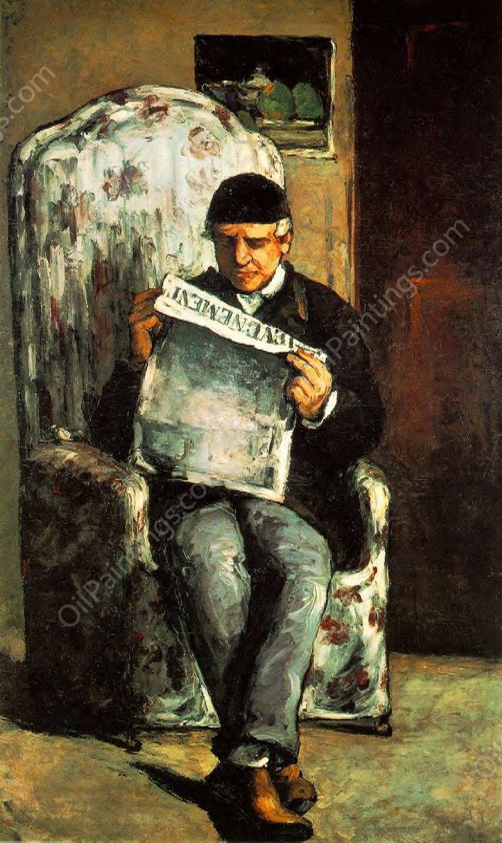 Louis-Auguste Cezanne, Father of the Artist, Reading 'l'Evenement' by Paul Cezanne - Hand-Painted Oil Painting Reproduction