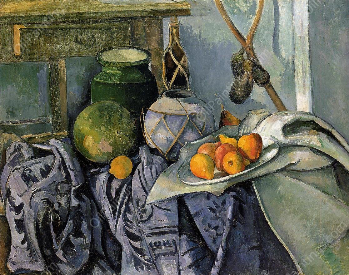 Still Life with a Ginger Jar and Eggplants by Paul Cezanne - Hand-Painted Oil Painting Reproduction