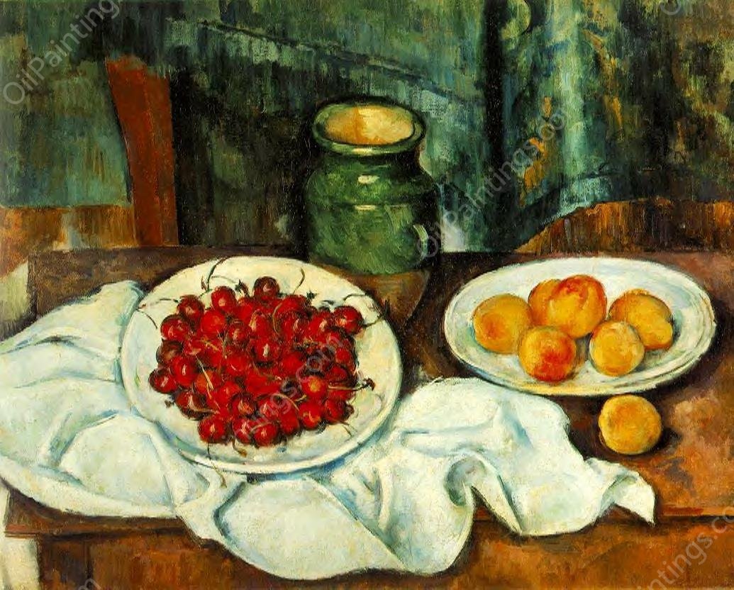 Still Life with a Plate of Cherries  by Paul Cezanne - Hand-Painted Oil Painting Reproduction