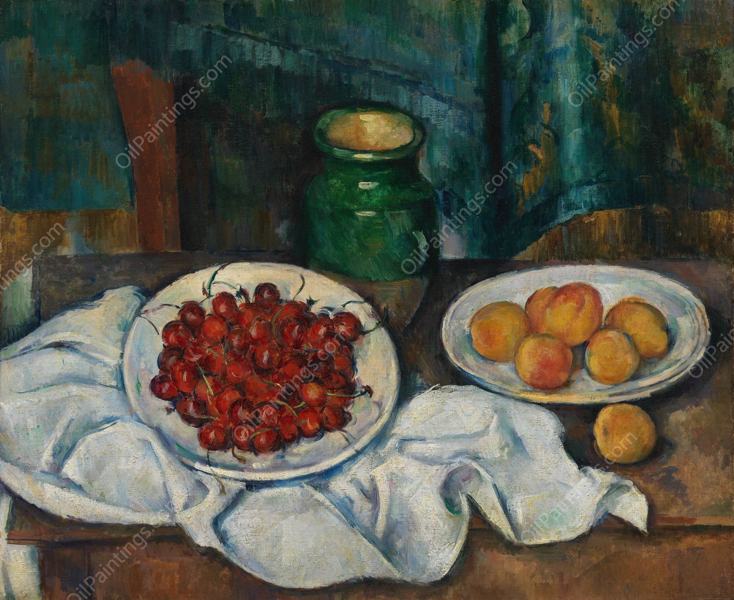 Still Life With Cherries And Peaches  by Paul Cezanne - Hand-Painted Oil Painting Reproduction