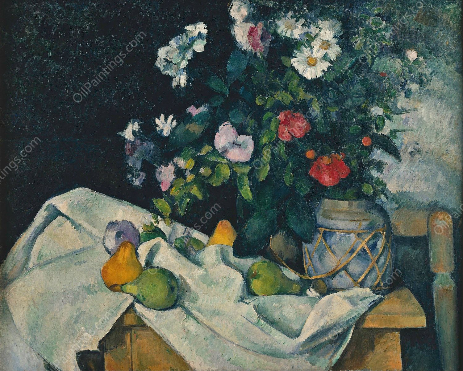 Still Life with Flowers and Fruit  by Paul Cezanne - Hand-Painted Oil Painting Reproduction