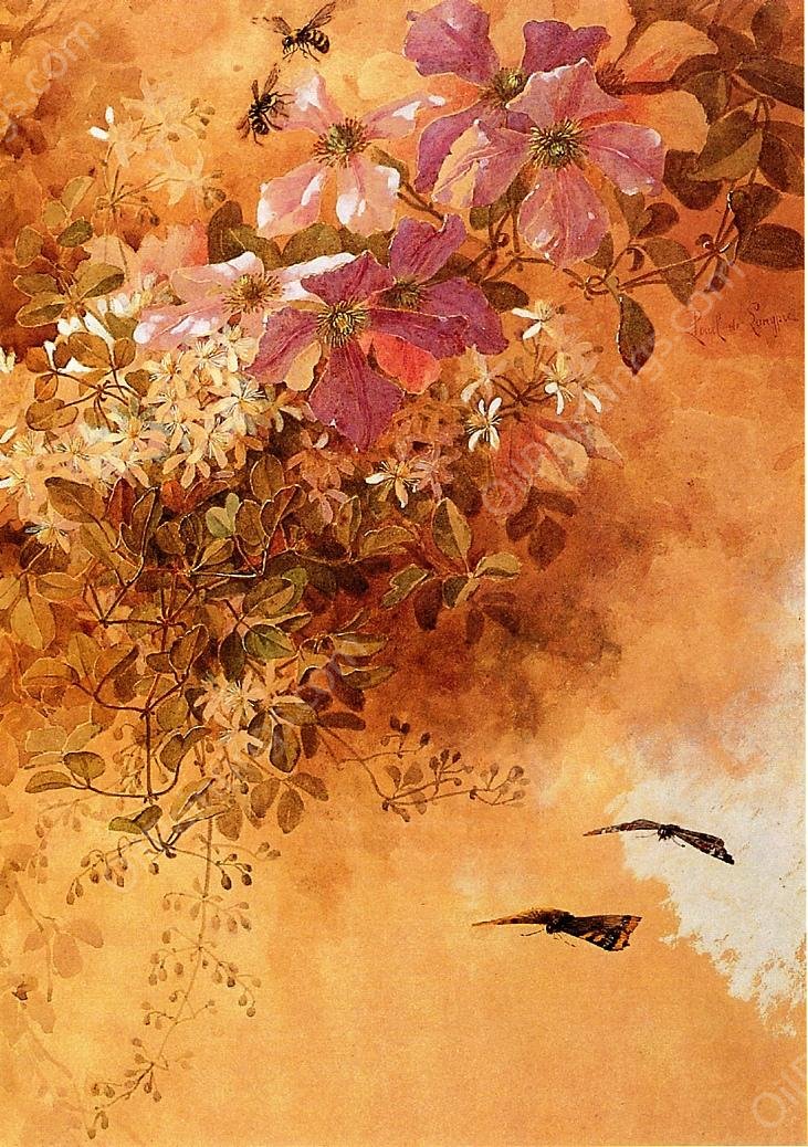 Flowers and Insects by Paul De Longpre - Hand-Painted Oil Painting Reproduction