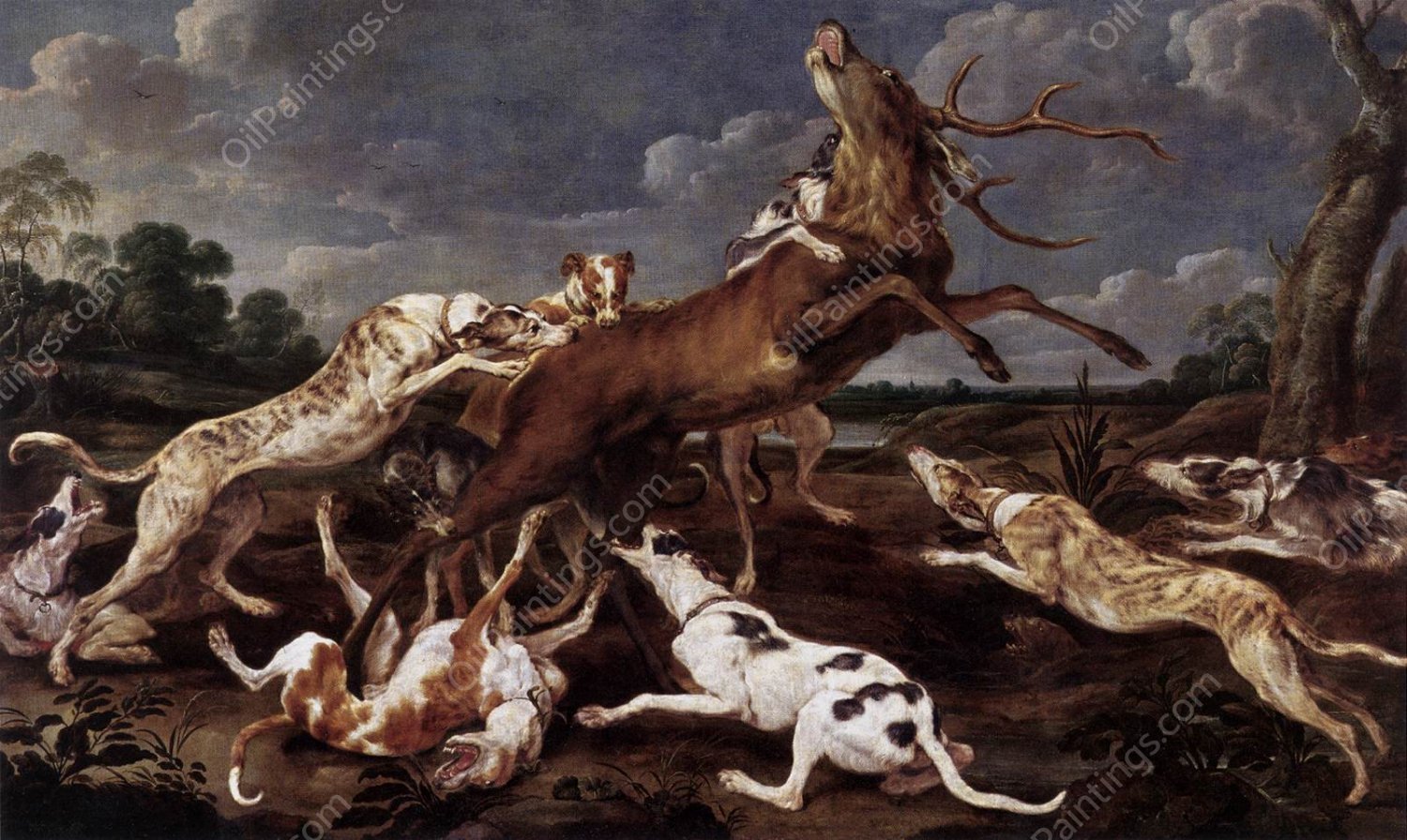 Stag Hunt by Paul De Vos - Hand-Painted Oil Painting Reproduction