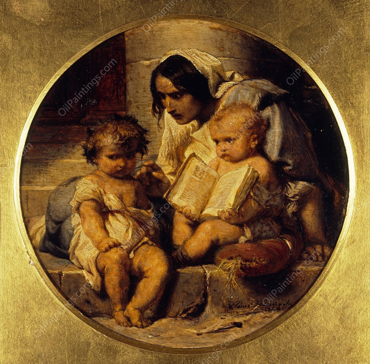 A Child Learning to Read  by Paul Delaroche - Hand-Painted Oil Painting Reproduction