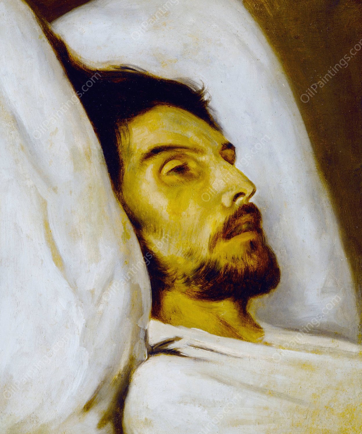 Portrait d'homme sur son lit de mort, autrefois dit Armand Carrel  by Paul Delaroche - Hand-Painted Oil Painting Reproduction