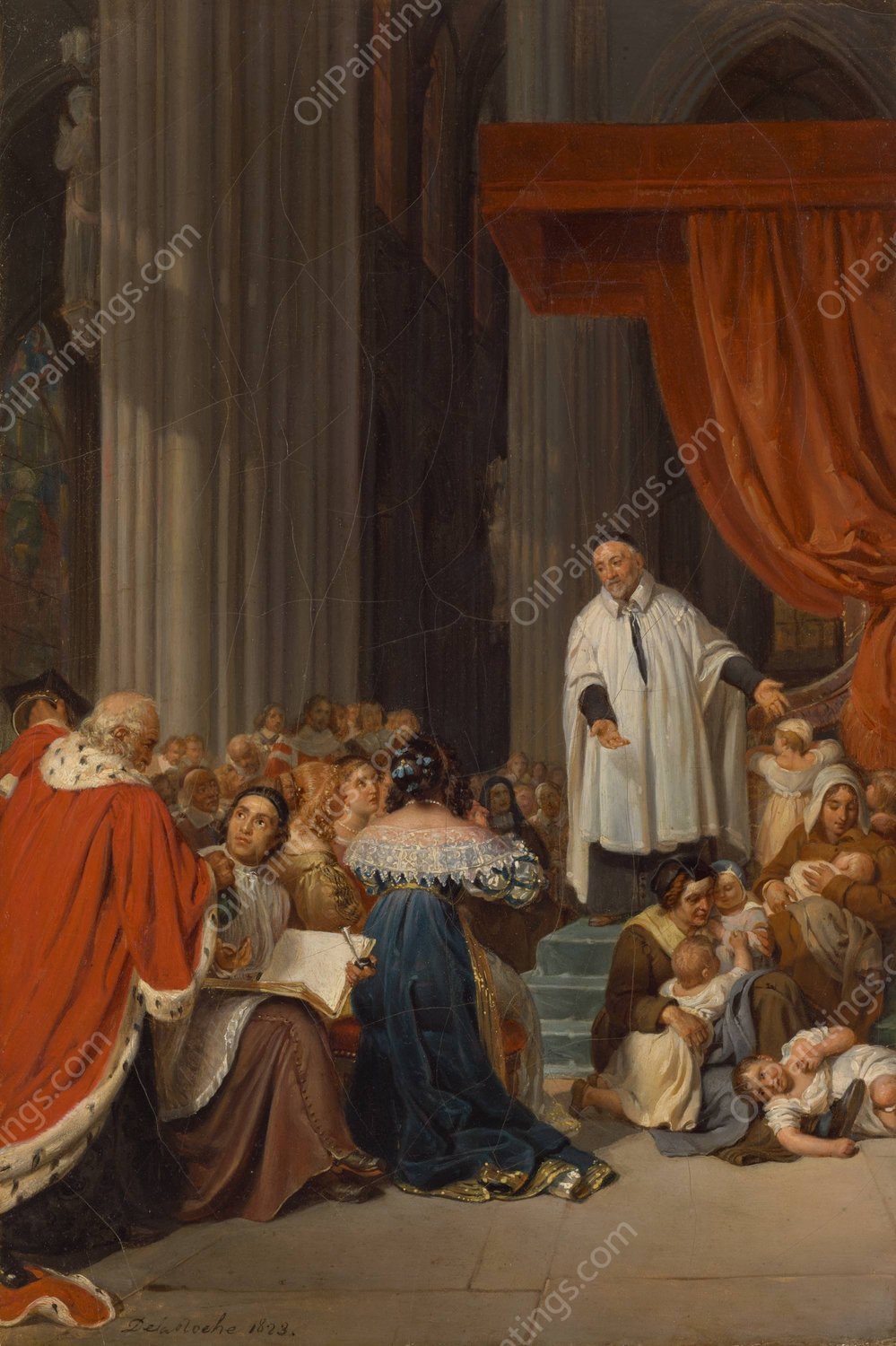 Saint Vincent de Paul Preaching to the Court of Louis XIII on Behalf of the Abandoned Children  by Paul Delaroche - Hand-Painted Oil Painting Reproduction