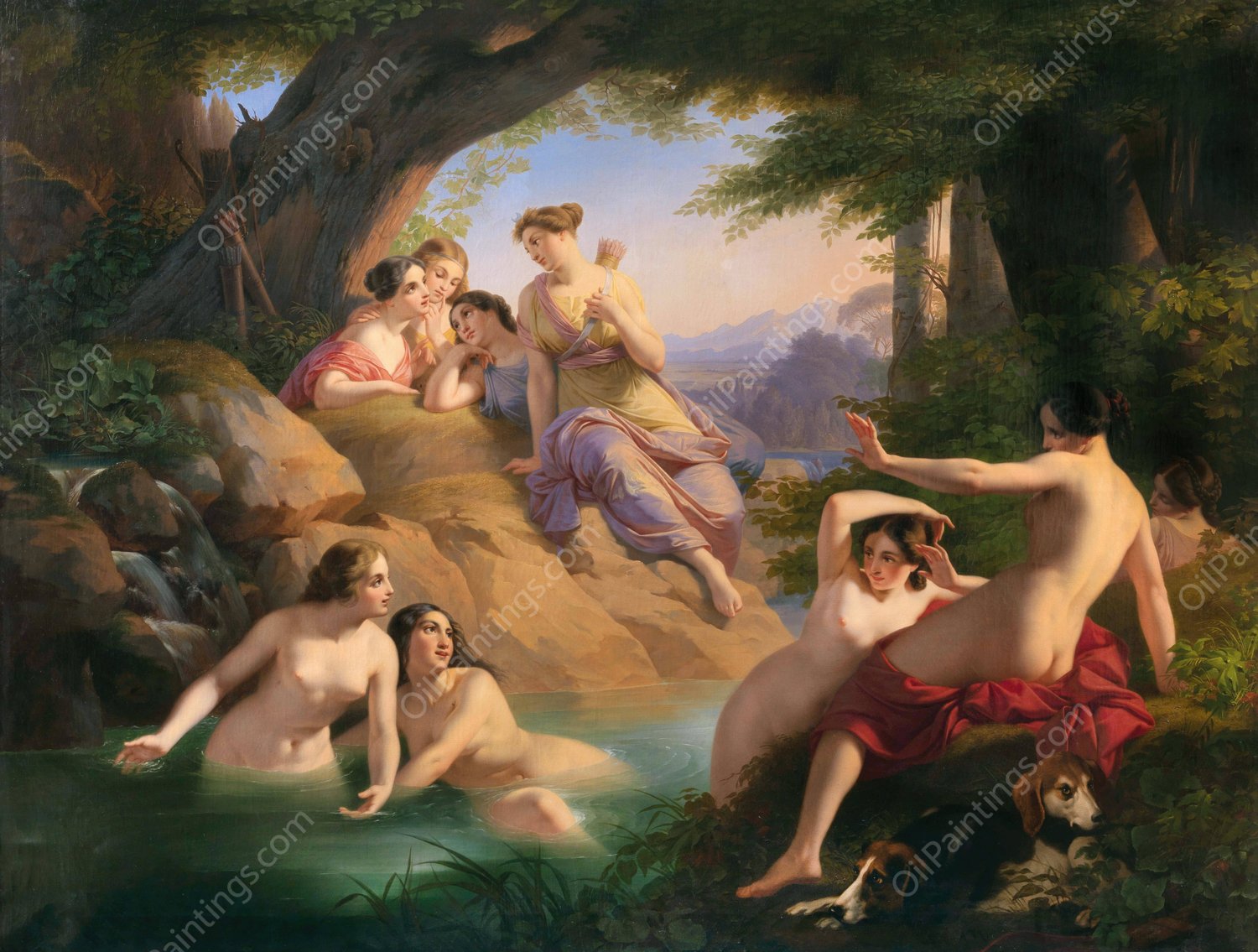Diana and her Nymphs Bathing  by Paul Emil Jacobs - Hand-Painted Oil Painting Reproduction