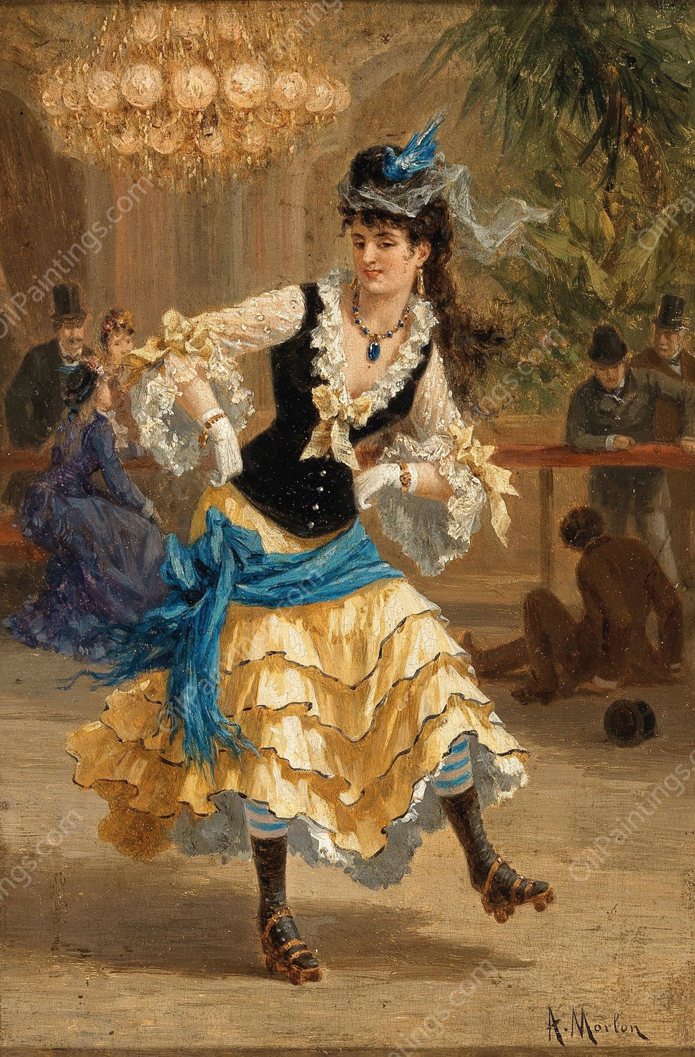 Junge Pariserin auf der Rollschuhbahn by Paul Emile Antony Morlon - Hand-Painted Oil Painting Reproduction