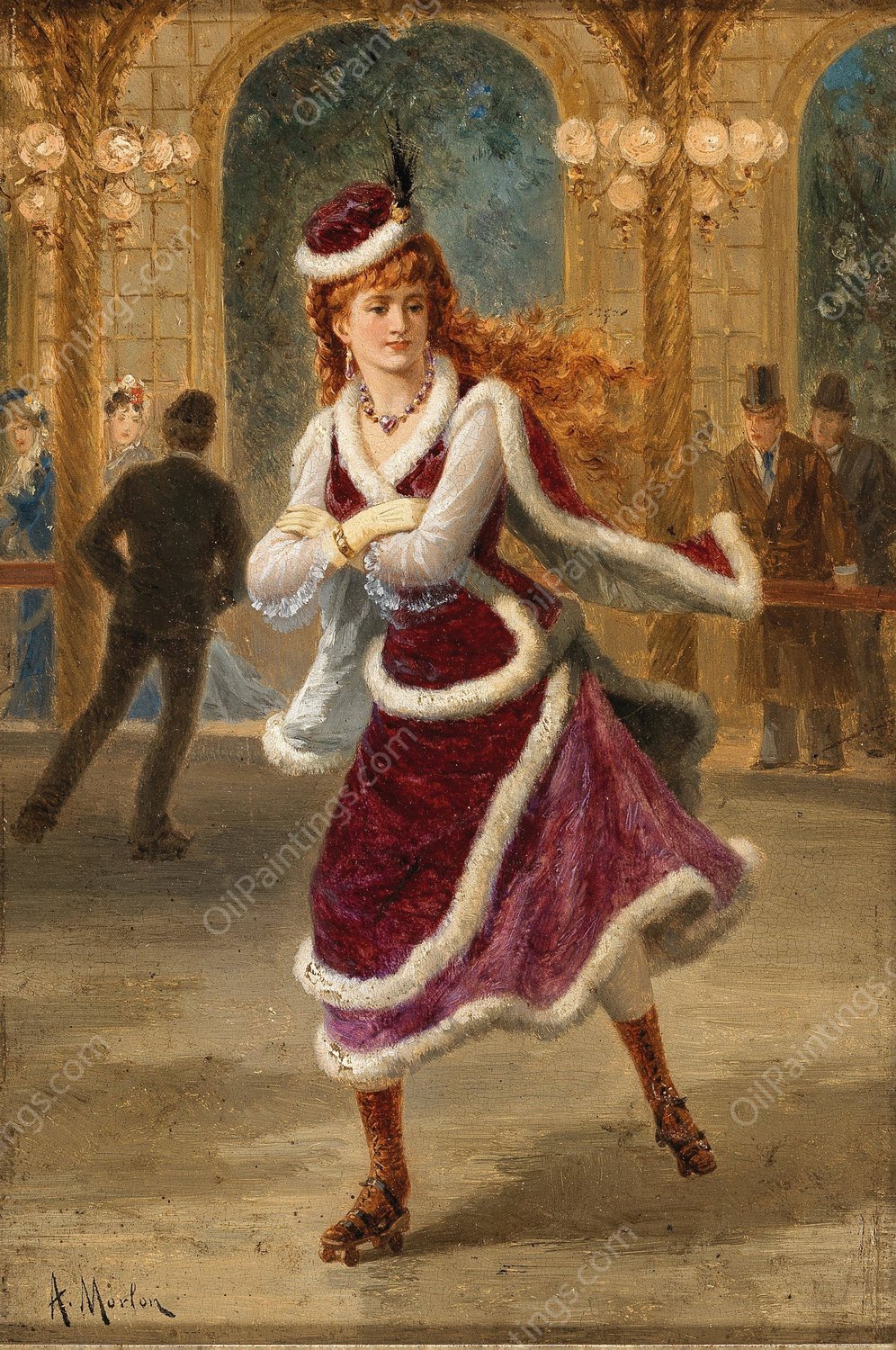 Junge, Rothaarige Pariserin auf der Rollschuhbahn by Paul Emile Antony Morlon - Hand-Painted Oil Painting Reproduction