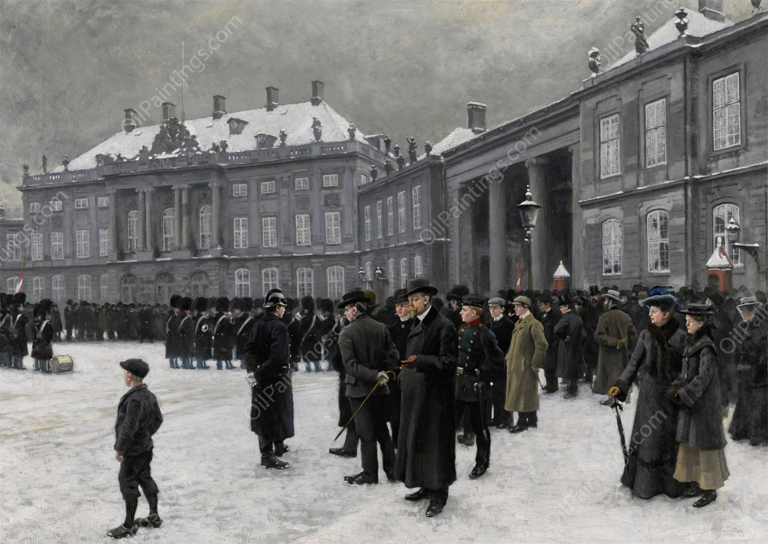 Changing of the guard at Amalienborg Palace  by Paul Fischer - Hand-Painted Oil Painting Reproduction