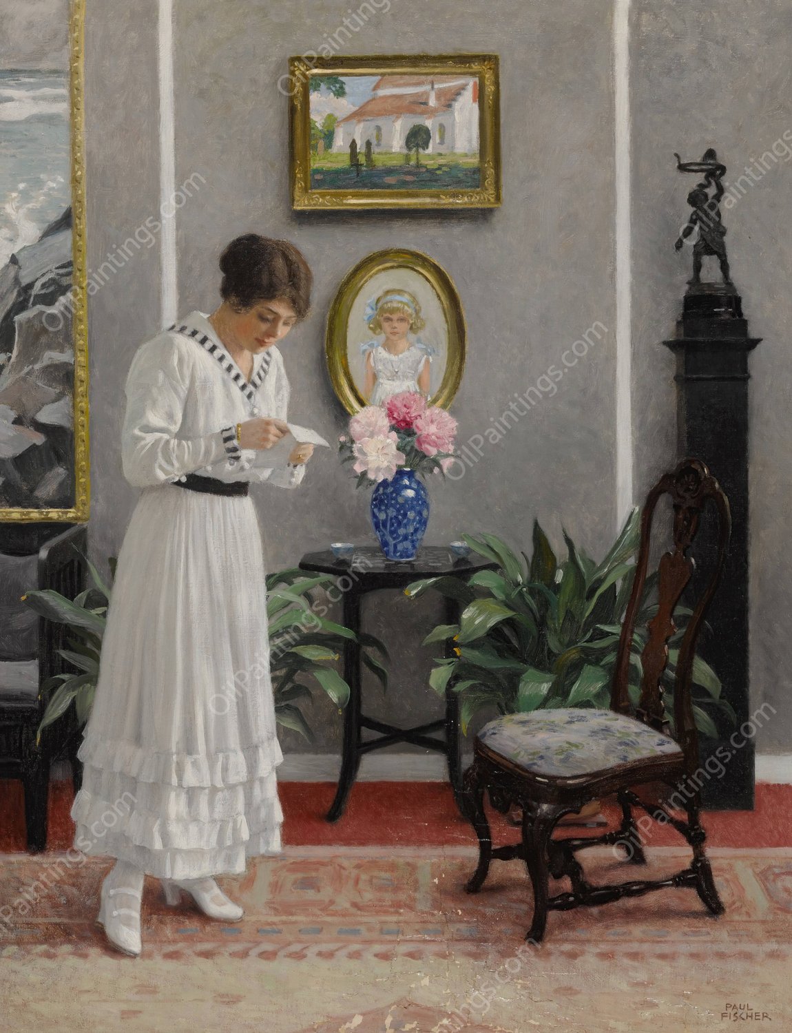 The Letter by Paul Fischer - Hand-Painted Oil Painting Reproduction