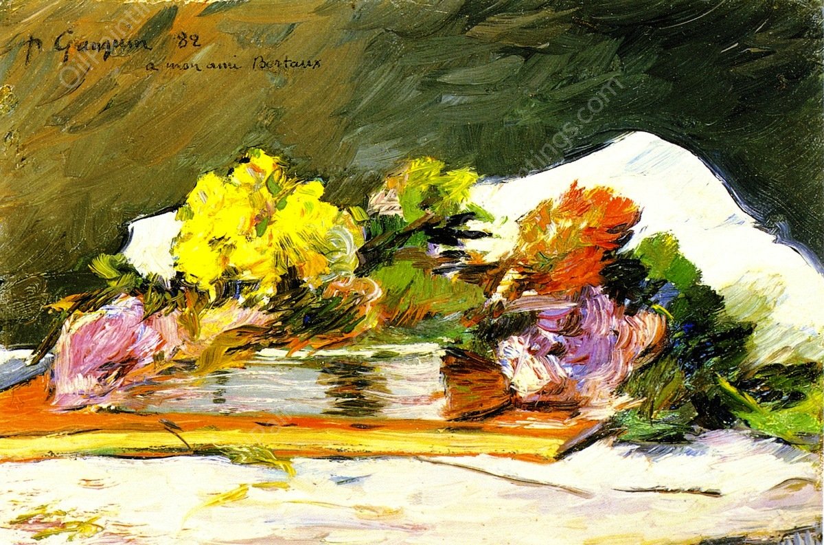 Flowers and Books by Paul Gauguin - Hand-Painted Oil Painting Reproduction