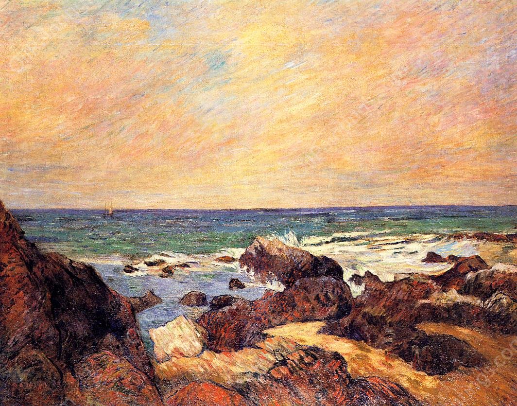 Rocks and Sea by Paul Gauguin - Hand-Painted Oil Painting Reproduction